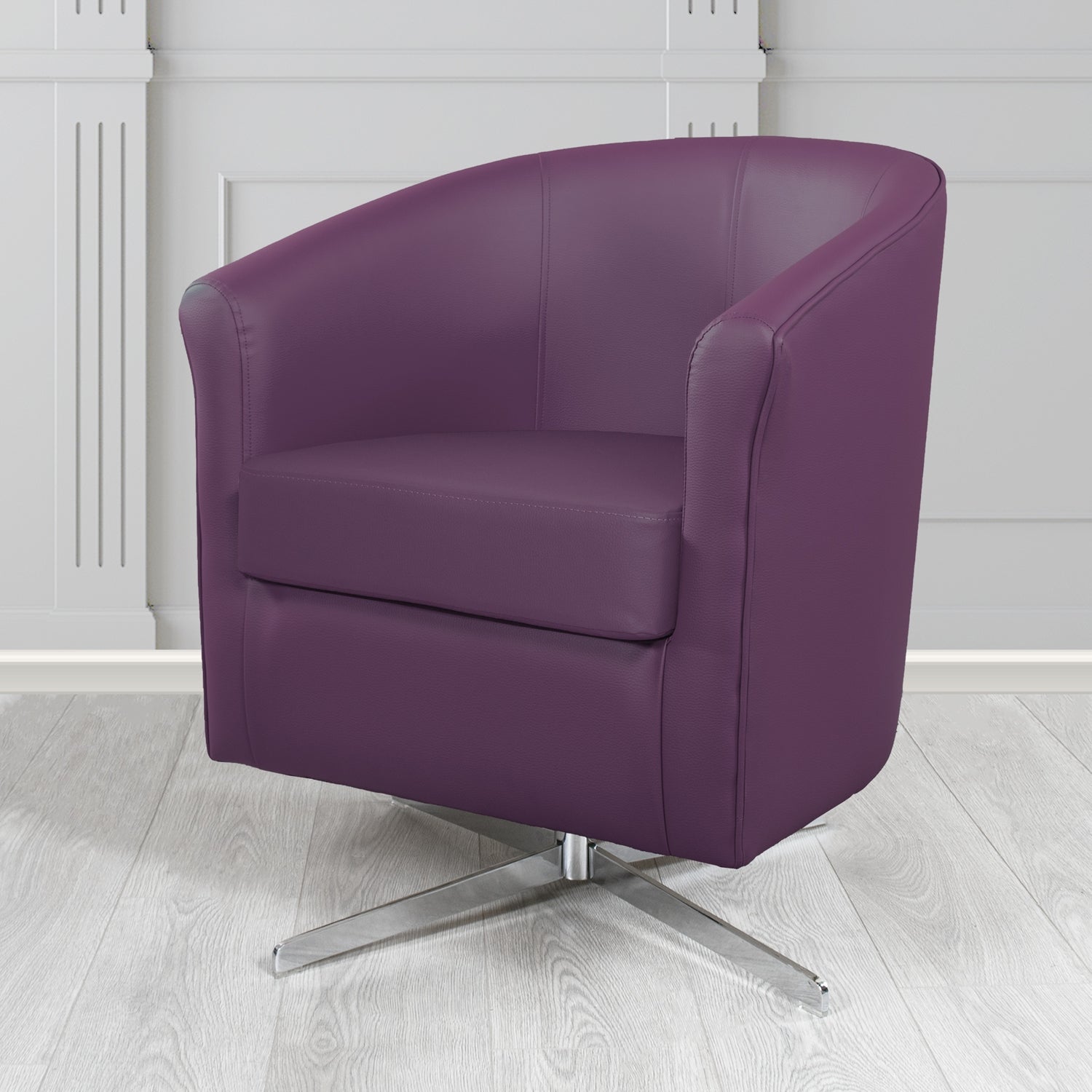 Cannes Swivel Tub Chair in Just Colour Damson Crib 5 Faux Leather