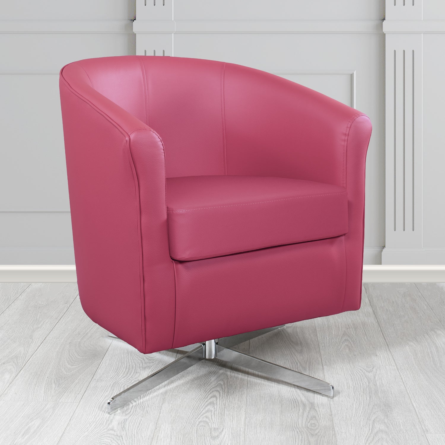 Cannes Swivel Tub Chair in Just Colour Deep Rose Crib 5 Faux Leather - The Tub Chair Shop