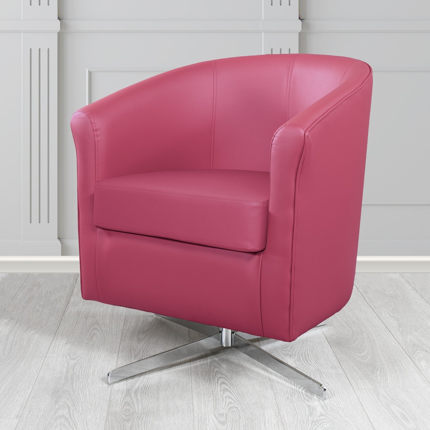 Cannes Swivel Tub Chair in Just Colour Deep Rose Crib 5 Faux Leather