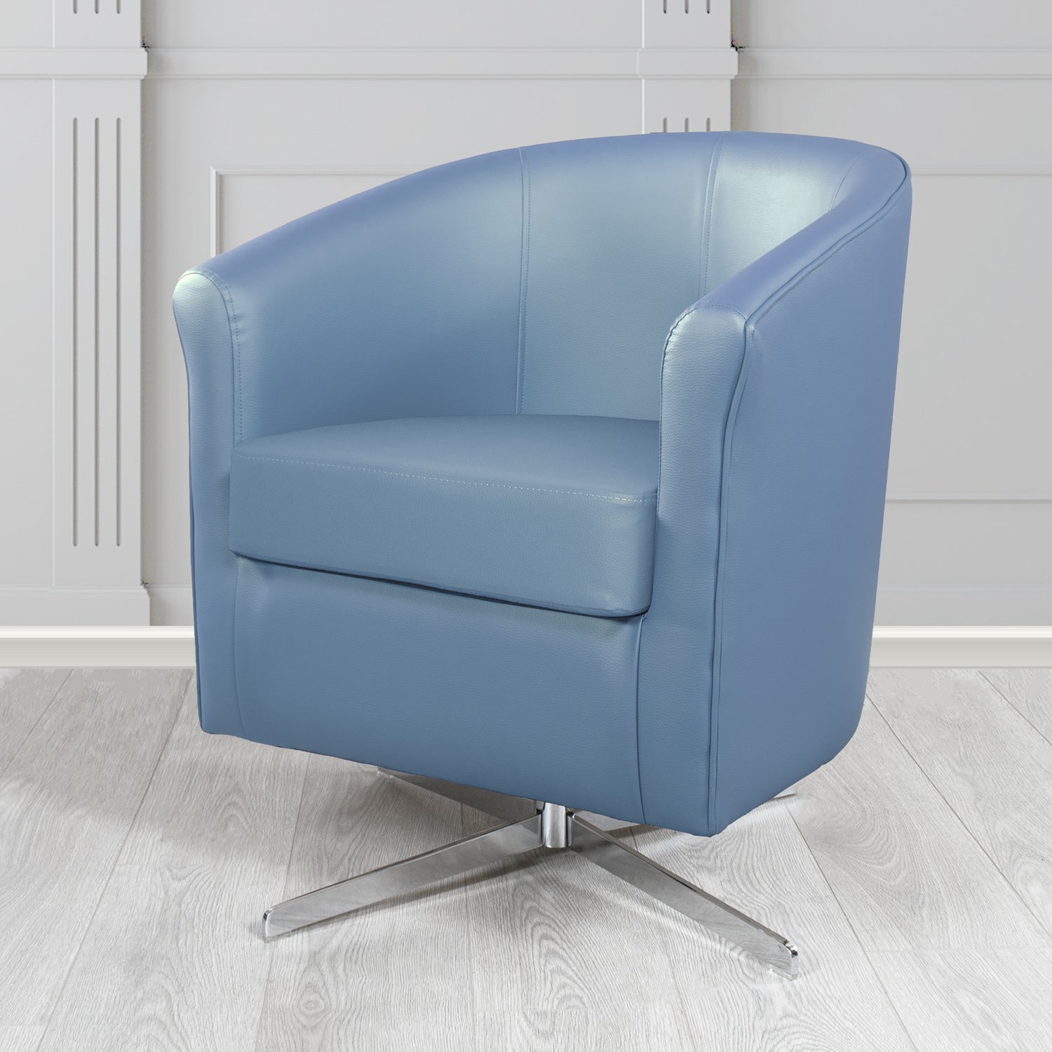 Cannes Swivel Tub Chair in Just Colour Dolphin Crib 5 Faux Leather - The Tub Chair Shop