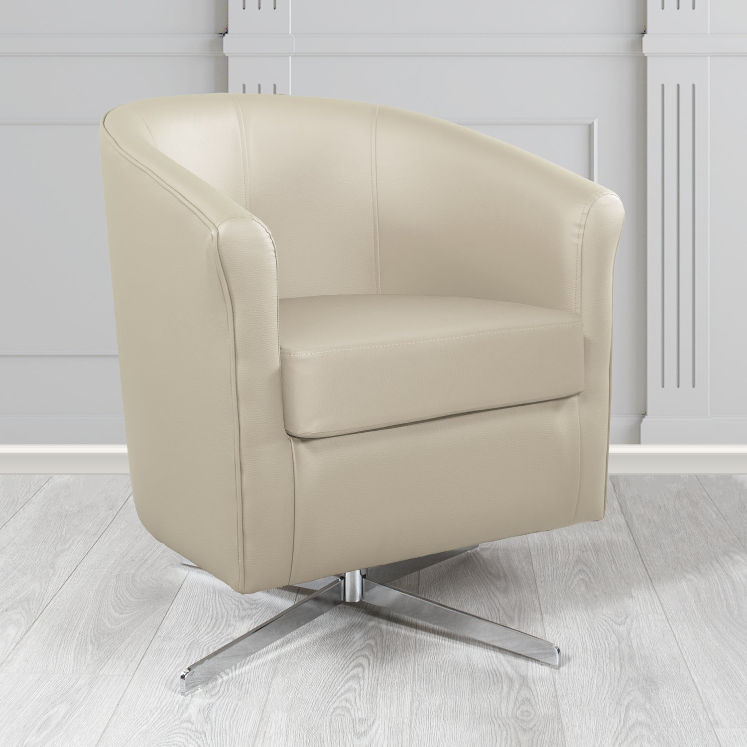 Cannes Swivel Tub Chair in Just Colour Dune Crib 5 Faux Leather - The Tub Chair Shop
