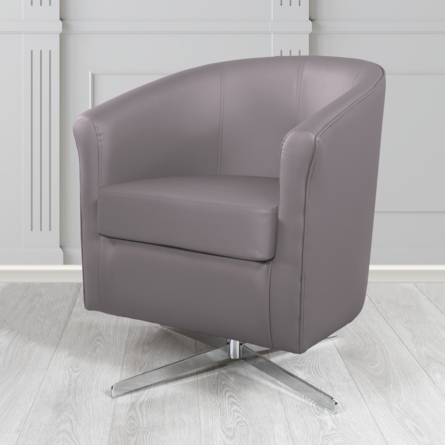 Cannes Swivel Tub Chair in Just Colour Elephant Crib 5 Faux Leather - The Tub Chair Shop