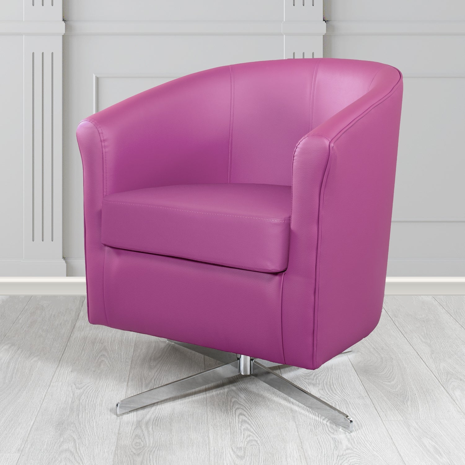 Cannes Swivel Tub Chair in Just Colour Fuchsia Crib 5 Faux Leather