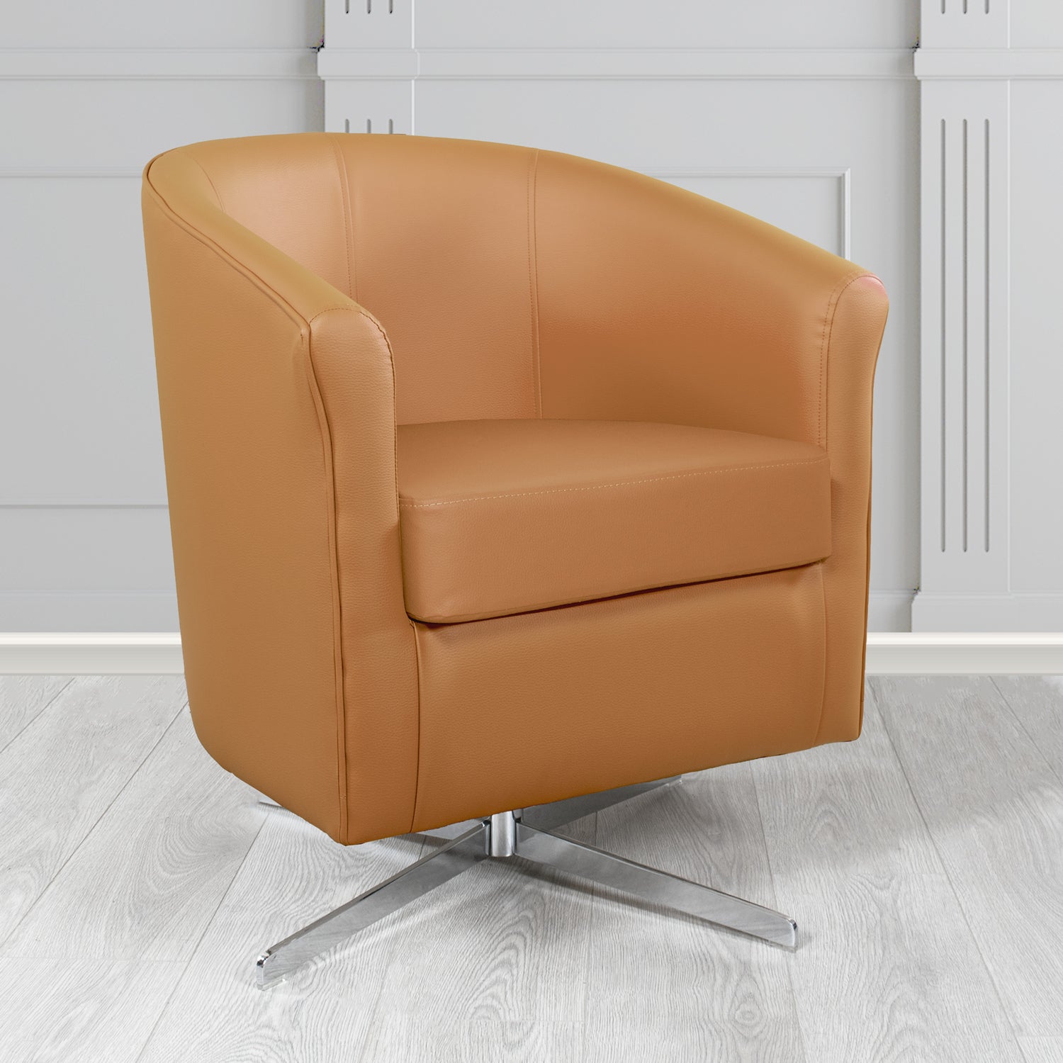 Cannes Swivel Tub Chair in Just Colour Fudge Crib 5 Faux Leather