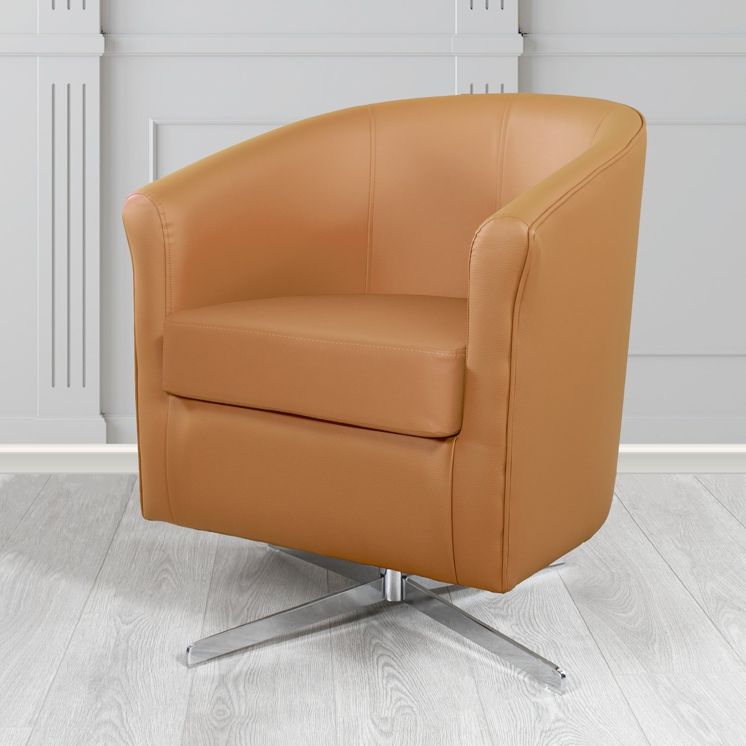 Cannes Swivel Tub Chair in Just Colour Fudge Crib 5 Faux Leather - The Tub Chair Shop