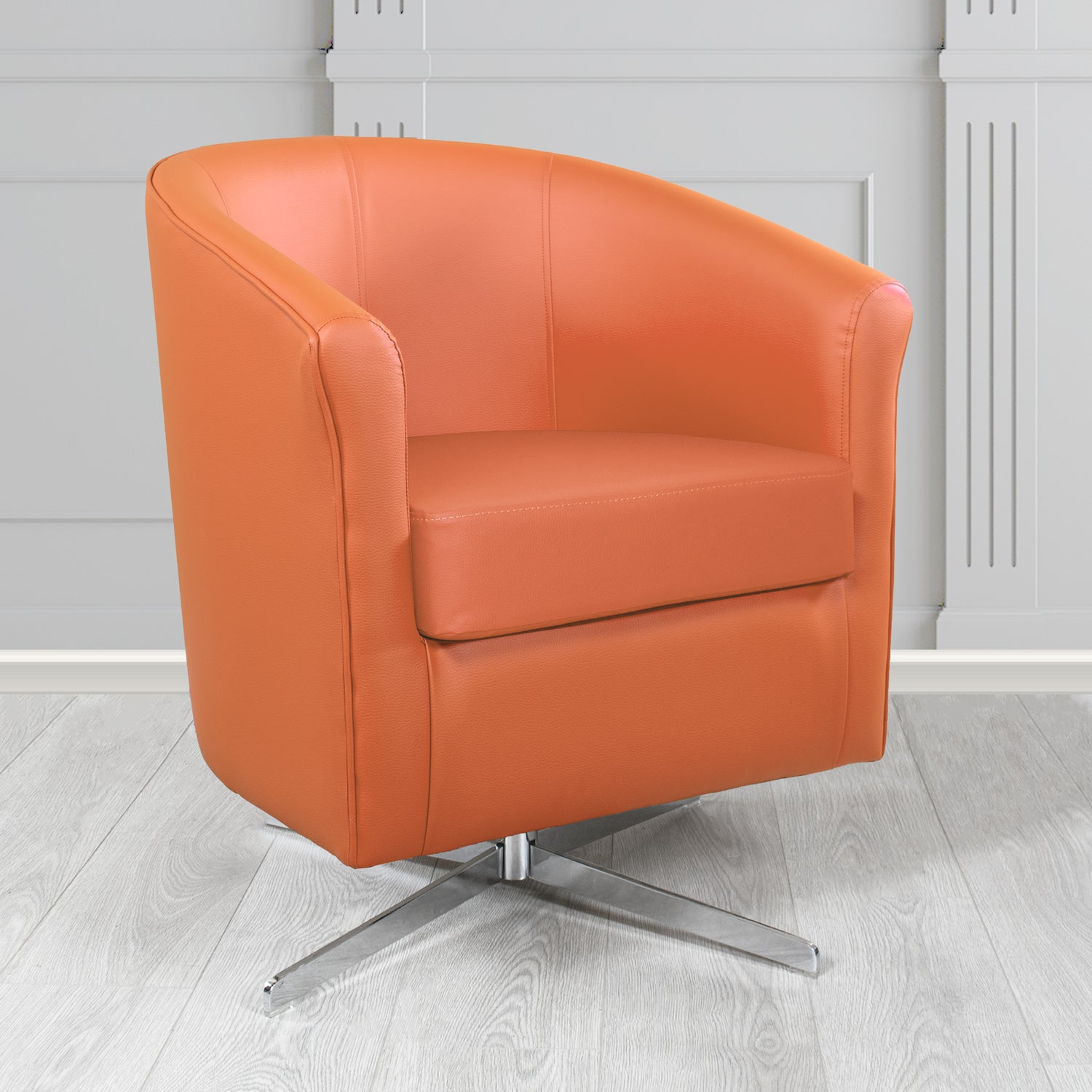 Cannes Swivel Tub Chair in Just Colour Gingersnap Crib 5 Faux Leather - The Tub Chair Shop