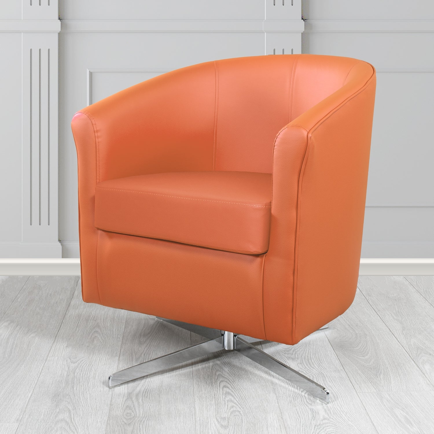 Cannes Swivel Tub Chair in Just Colour Gingersnap Crib 5 Faux Leather - The Tub Chair Shop