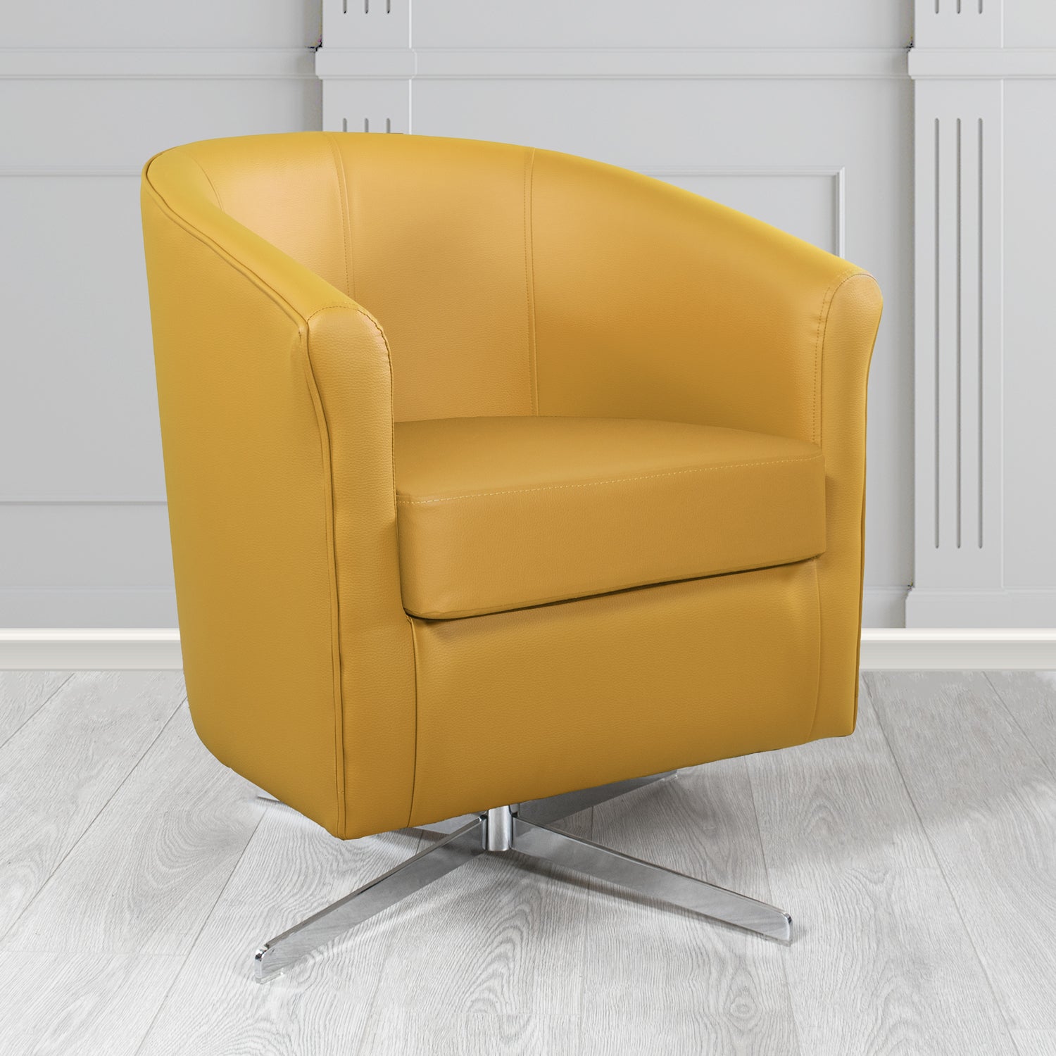 Cannes Swivel Tub Chair in Just Colour Golden Honey Crib 5 Faux Leather - The Tub Chair Shop