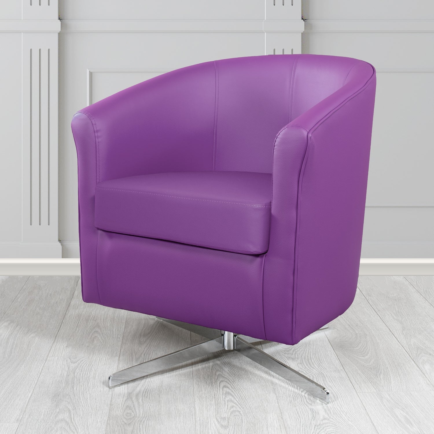 Cannes Swivel Tub Chair in Just Colour Grape Crib 5 Faux Leather - The Tub Chair Shop