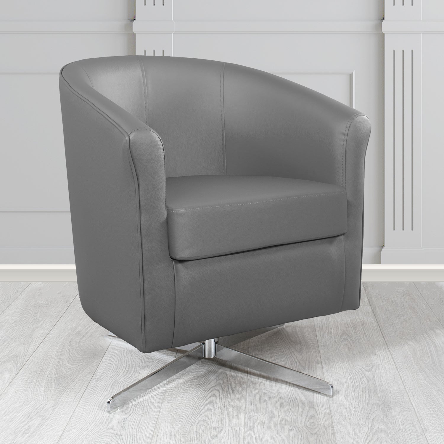 Cannes Swivel Tub Chair in Just Colour Greyfriar Crib 5 Faux Leather - The Tub Chair Shop