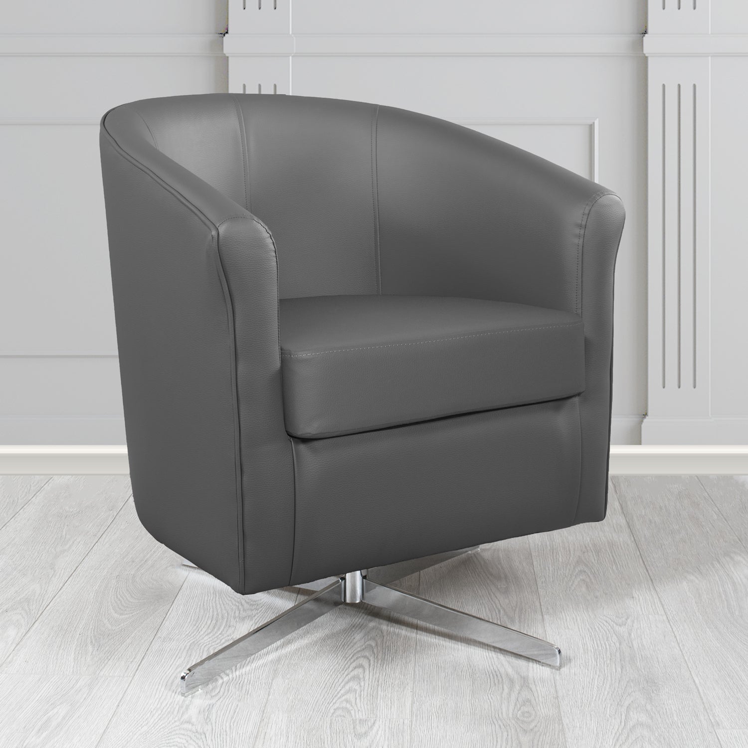 Cannes Swivel Tub Chair in Just Colour Gunmetal Grey Crib 5 Faux Leather - The Tub Chair Shop