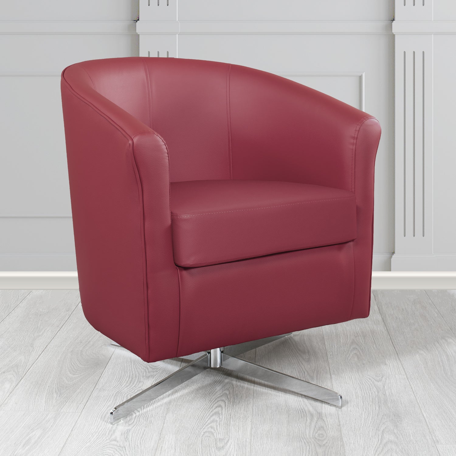 Cannes Swivel Tub Chair in Just Colour Jazzberry Crib 5 Faux Leather - The Tub Chair Shop