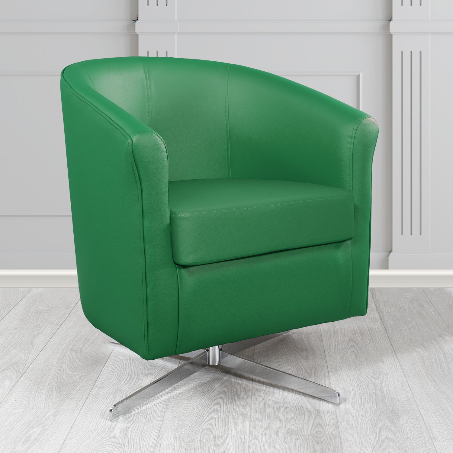 Cannes Swivel Tub Chair in Just Colour Laurel Crib 5 Faux Leather - The Tub Chair Shop