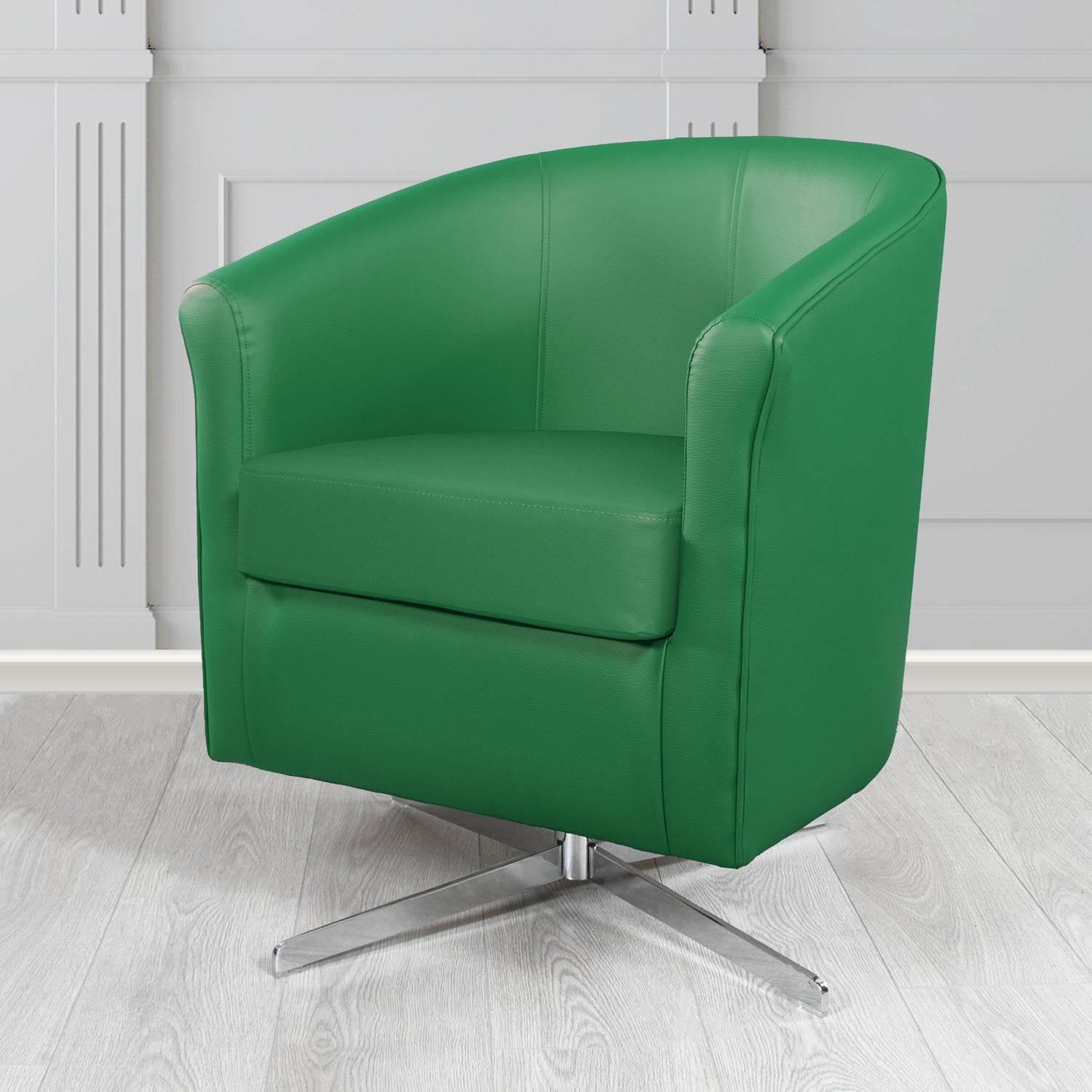 Cannes Swivel Tub Chair in Just Colour Laurel Crib 5 Faux Leather - The Tub Chair Shop