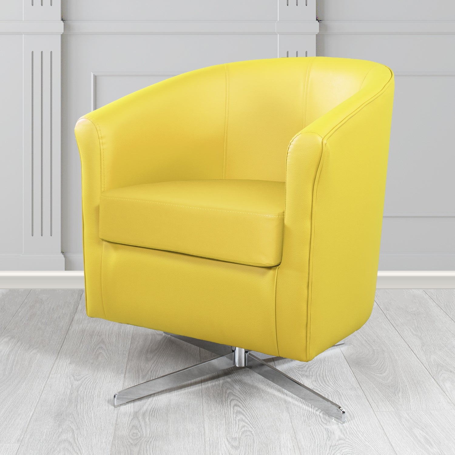 Cannes Swivel Tub Chair in Just Colour Lemon Crib 5 Faux Leather - The Tub Chair Shop