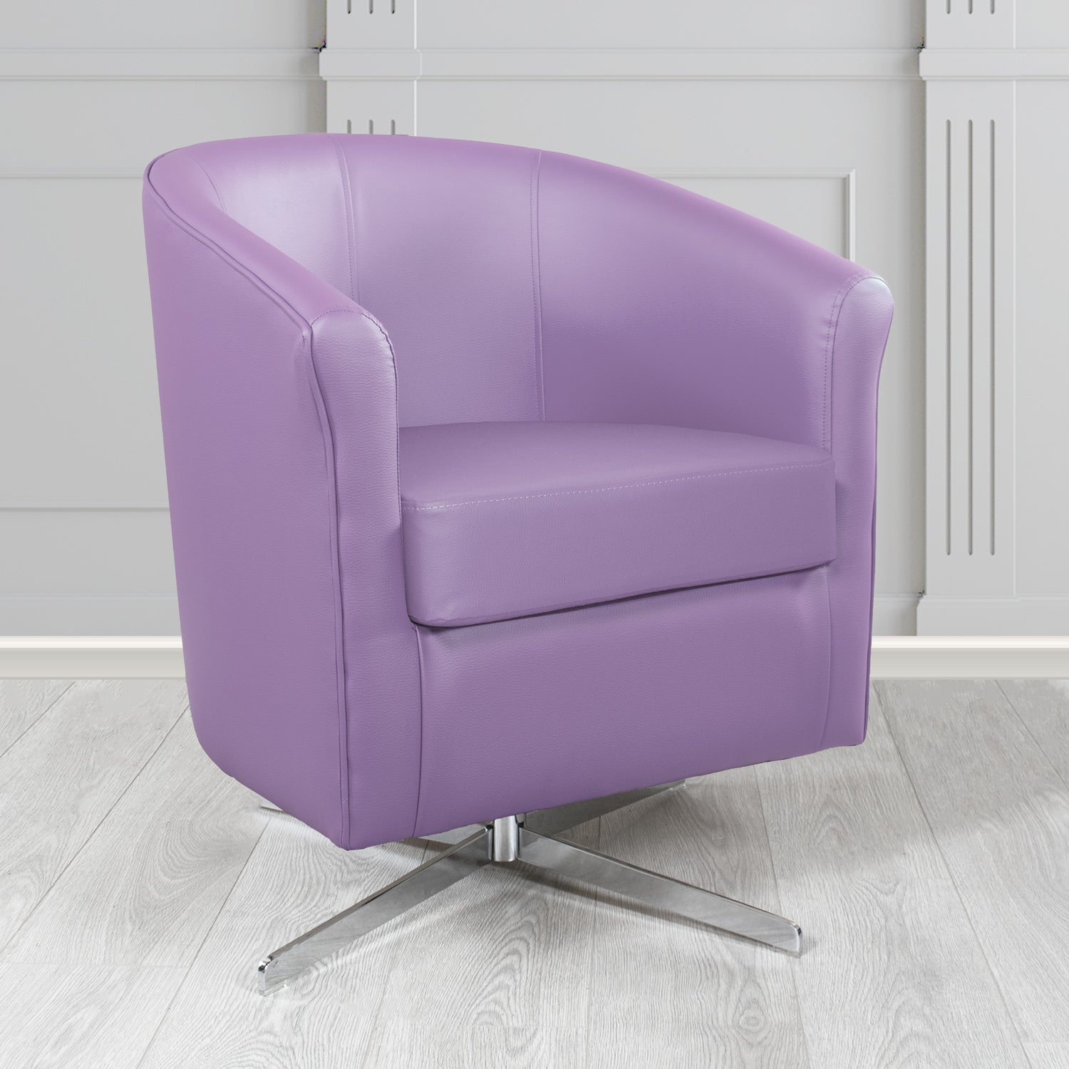Cannes Swivel Tub Chair in Just Colour Lilac Crib 5 Faux Leather - The Tub Chair Shop