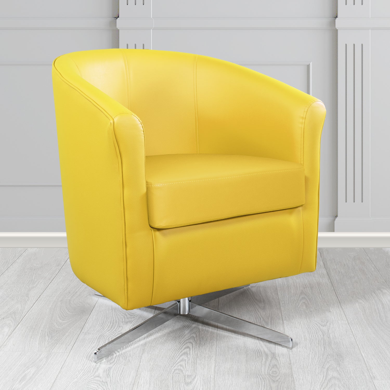 Cannes Swivel Tub Chair in Just Colour Marigold Crib 5 Faux Leather - The Tub Chair Shop