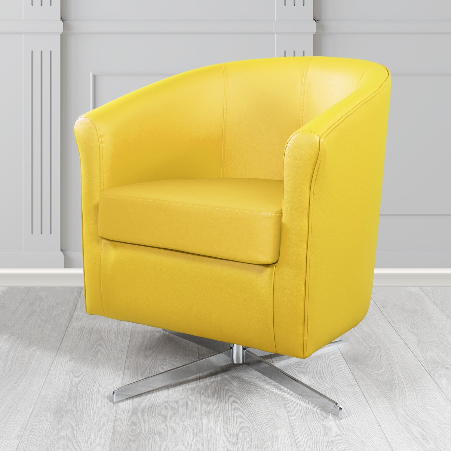 Cannes Swivel Tub Chair in Just Colour Marigold Crib 5 Faux Leather - The Tub Chair Shop