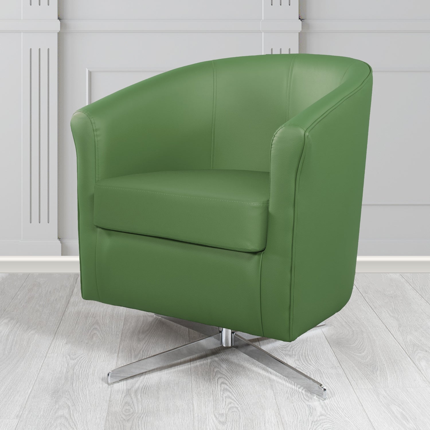 Cannes Swivel Tub Chair in Just Colour Moss Crib 5 Faux Leather - The Tub Chair Shop