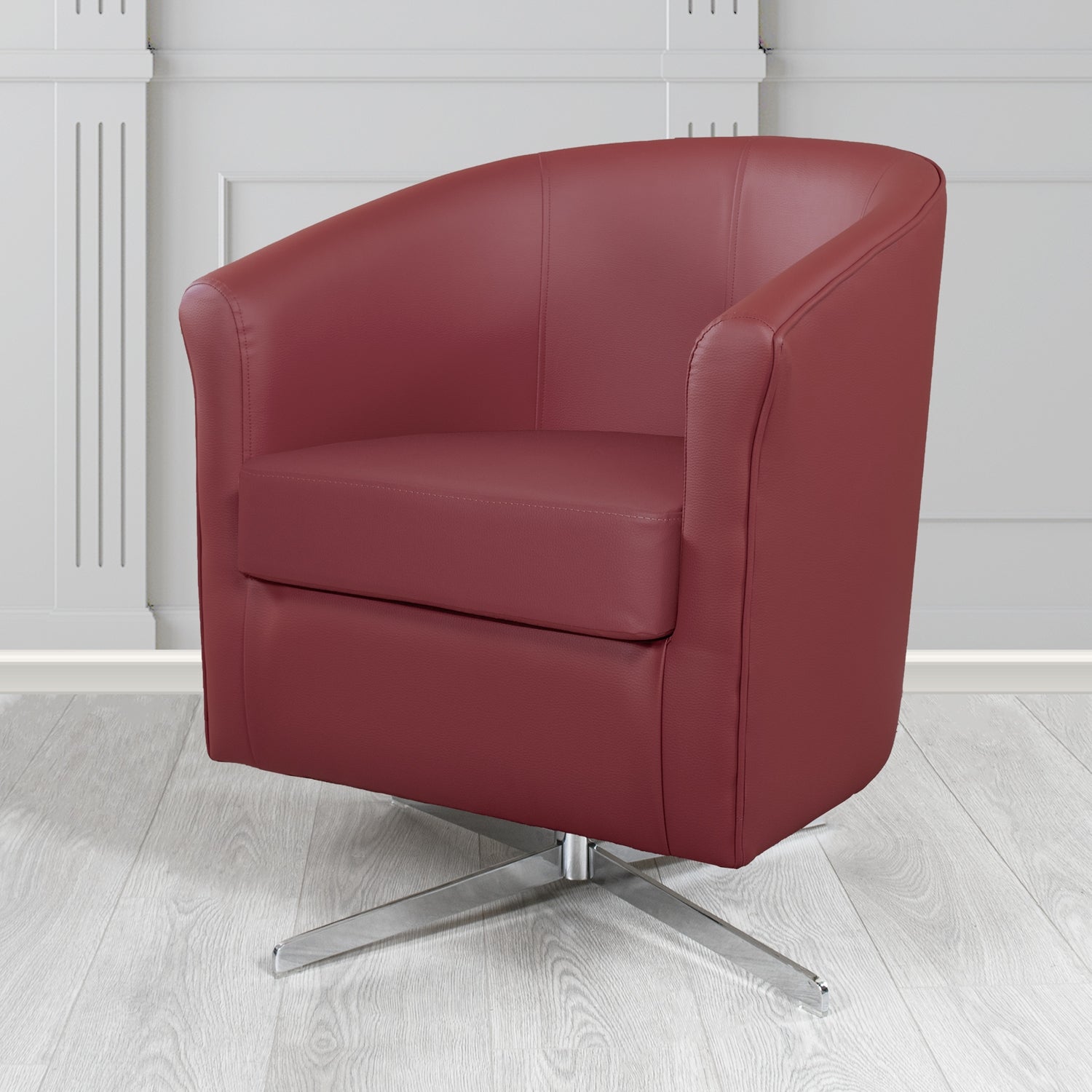 Cannes Swivel Tub Chair in Just Colour Mulled Wine Crib 5 Faux Leather - The Tub Chair Shop