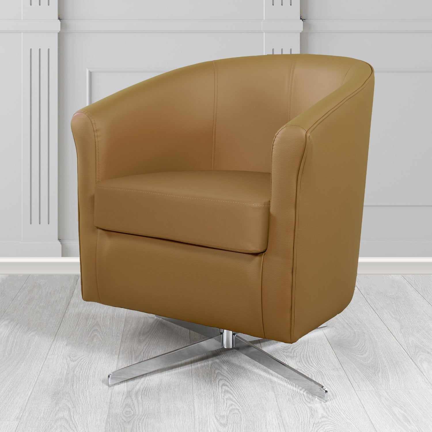 Cannes Swivel Tub Chair in Just Colour Nutmeg Crib 5 Faux Leather - The Tub Chair Shop