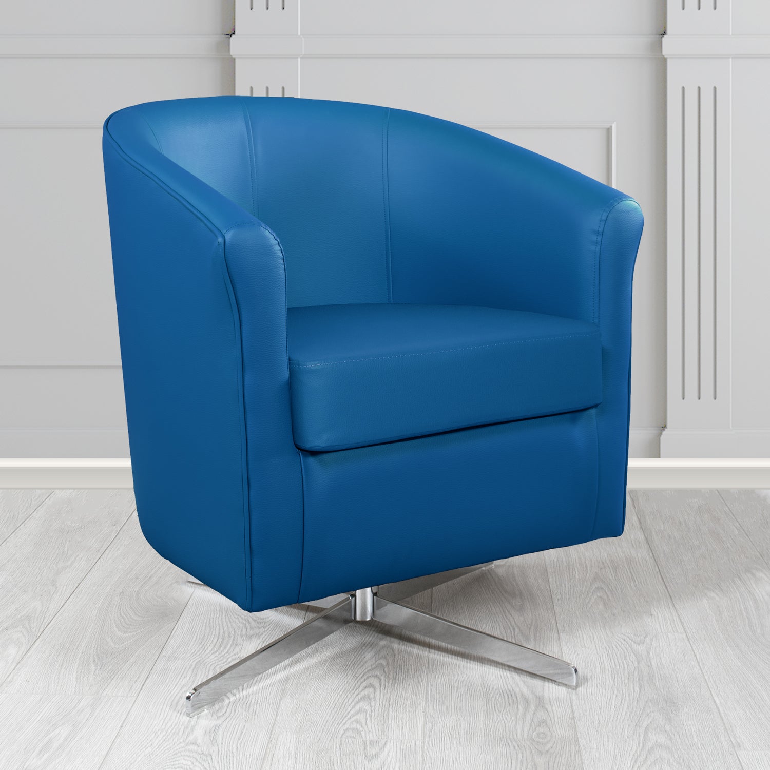 Cannes Swivel Tub Chair in Just Colour Ocean Blue Crib 5 Faux Leather - The Tub Chair Shop