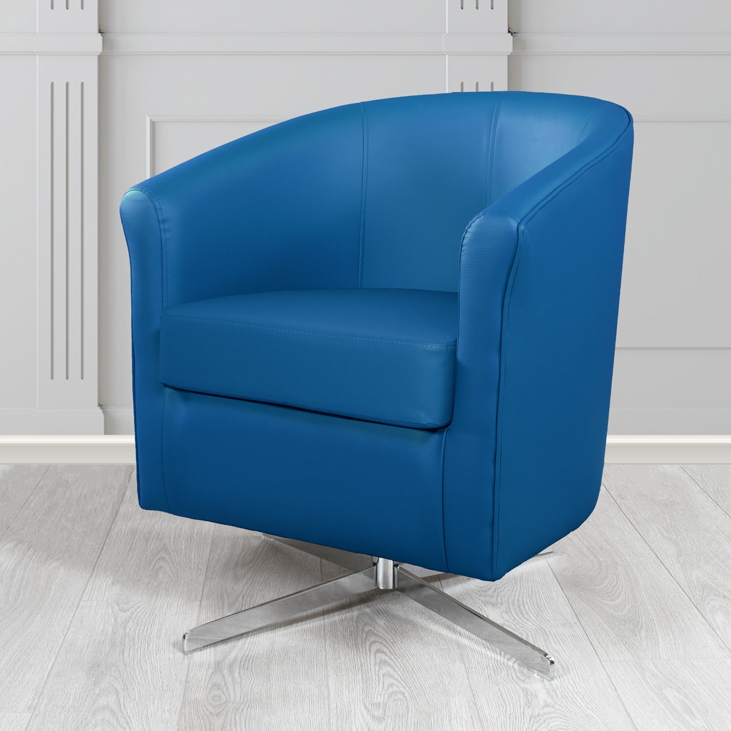 Cannes Swivel Tub Chair in Just Colour Ocean Blue Crib 5 Faux Leather - The Tub Chair Shop