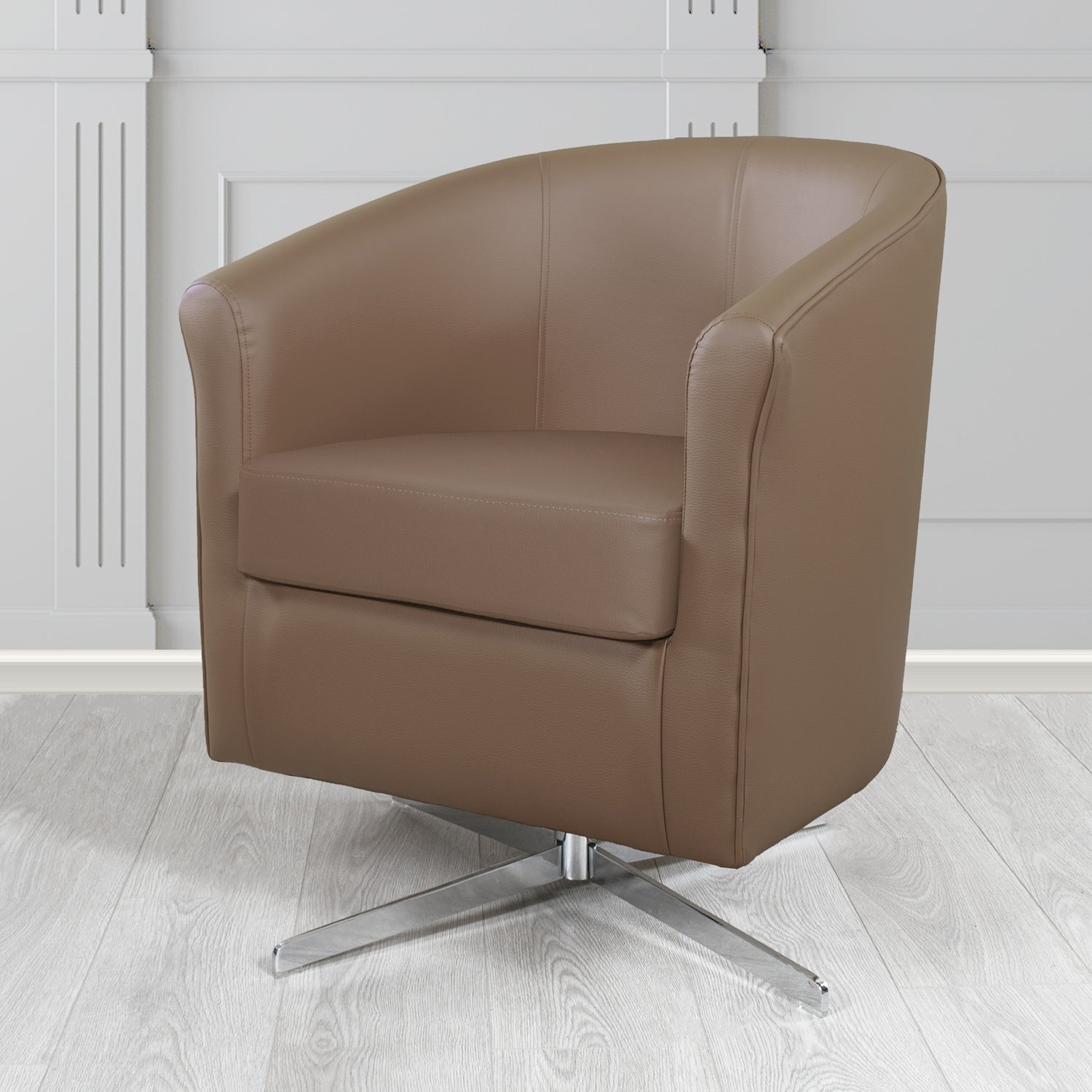 Cannes Swivel Tub Chair in Just Colour Pecan Crib 5 Faux Leather - The Tub Chair Shop