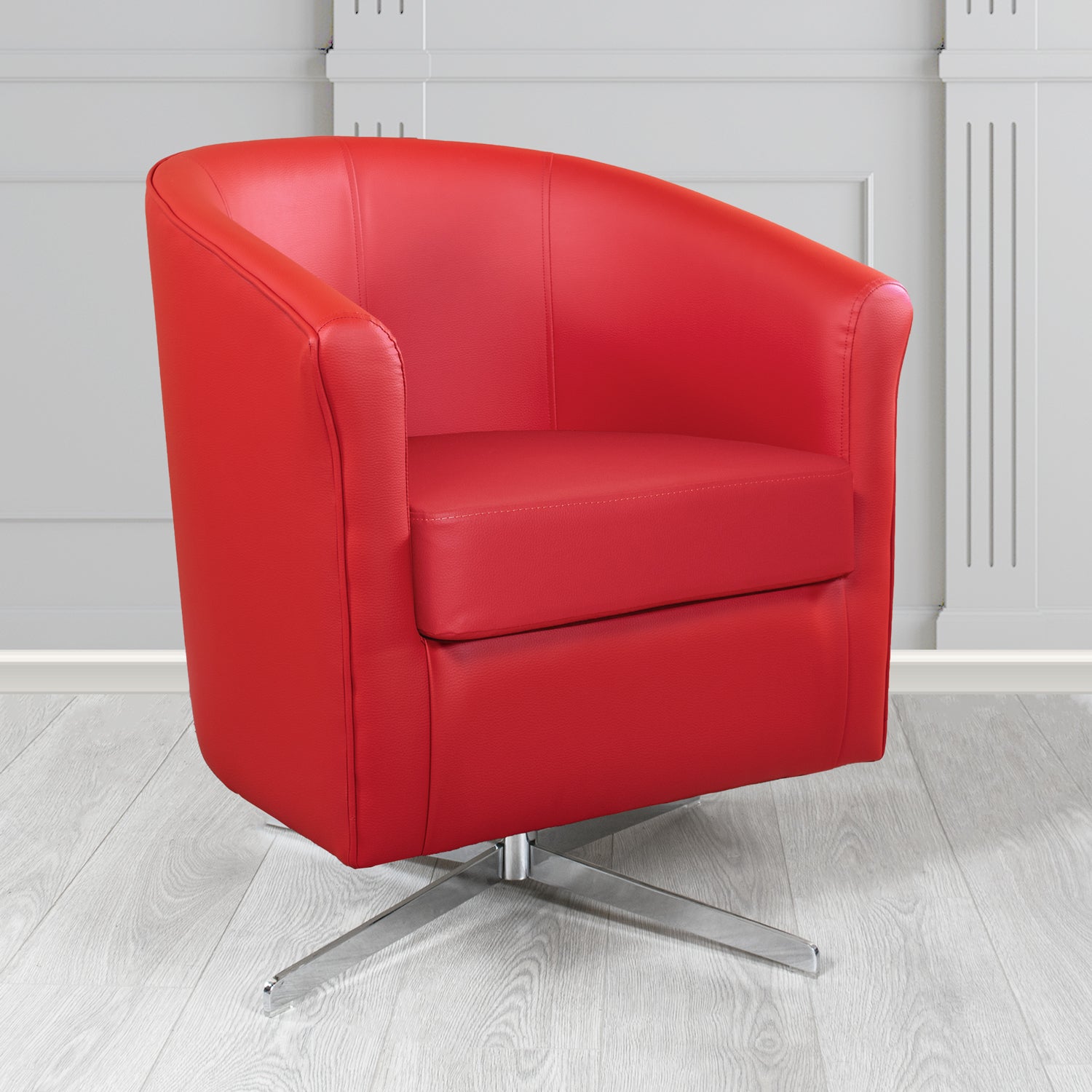 Cannes Swivel Tub Chair in Just Colour Pillarbox Crib 5 Faux Leather - The Tub Chair Shop