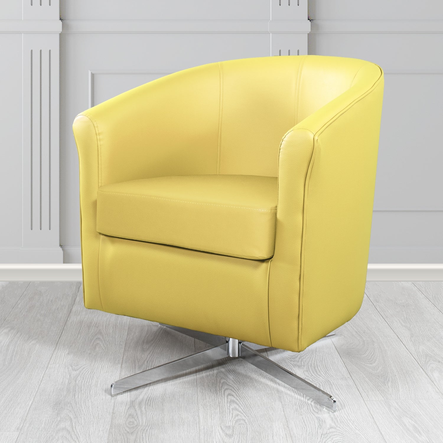 Cannes Swivel Tub Chair in Just Colour Primrose Crib 5 Faux Leather - The Tub Chair Shop