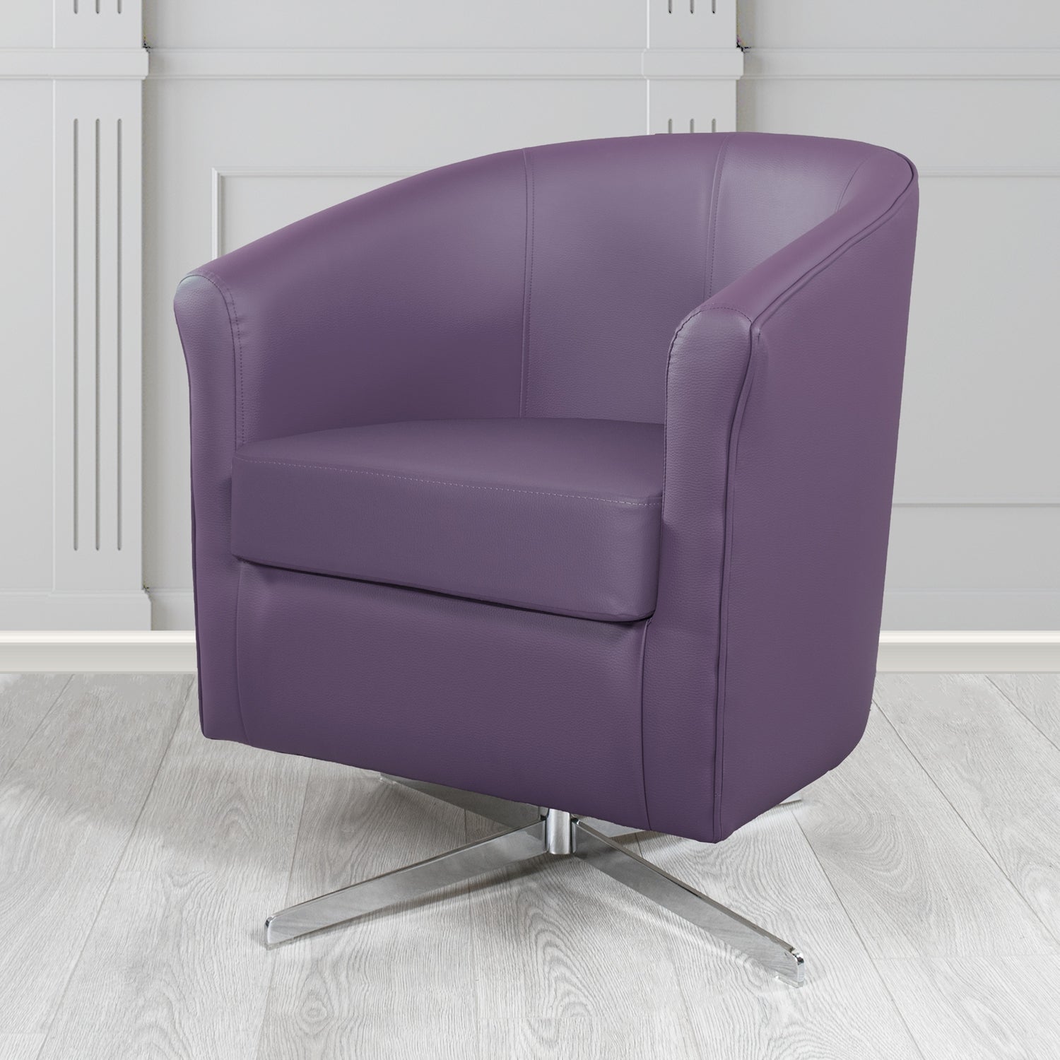 Cannes Swivel Tub Chair in Just Colour Professor Plum Crib 5 Faux Leather - The Tub Chair Shop
