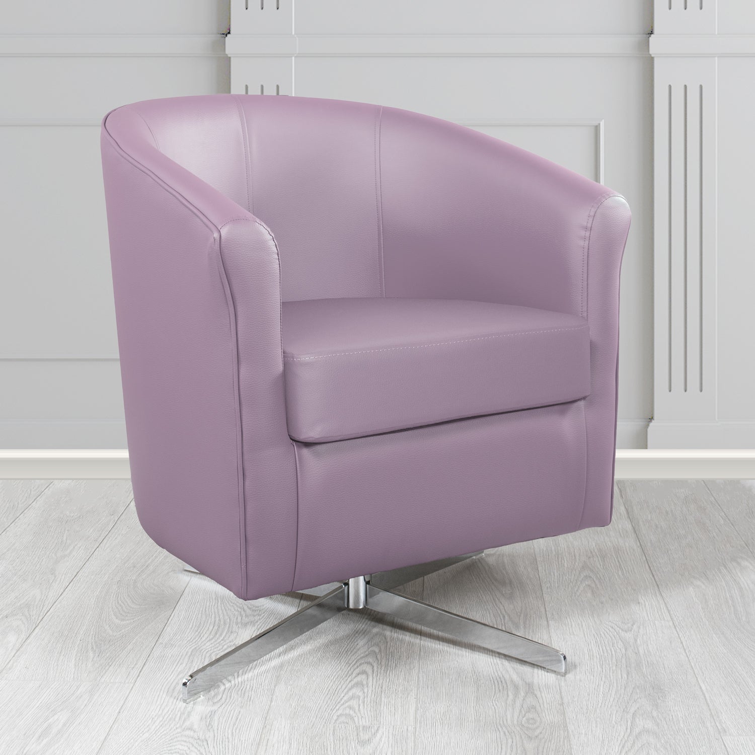 Cannes Swivel Tub Chair in Just Colour Purple Rain Crib 5 Faux Leather - The Tub Chair Shop