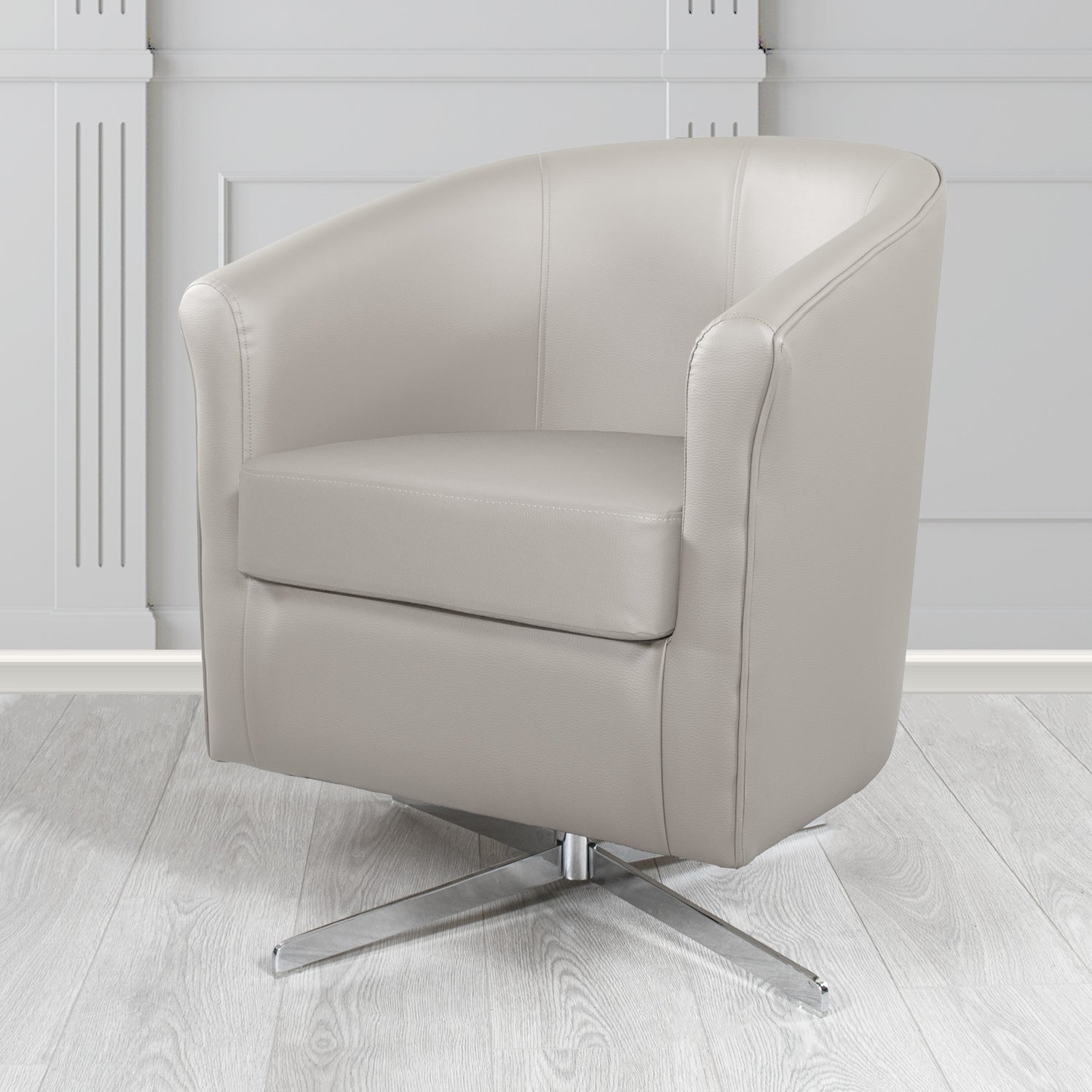 Cannes Swivel Tub Chair in Just Colour Putty Crib 5 Faux Leather - The Tub Chair Shop