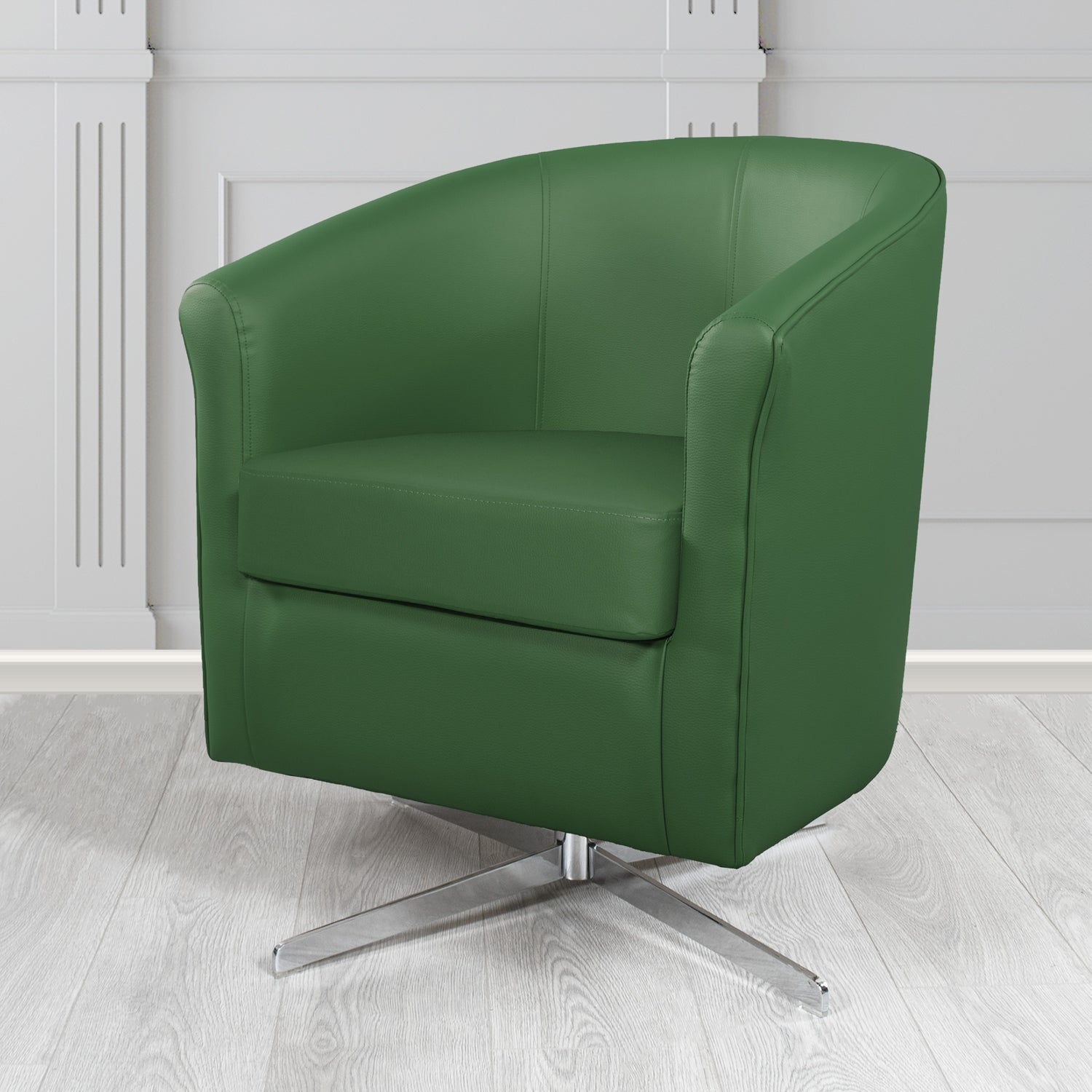 Cannes Swivel Tub Chair in Just Colour Rainforest Crib 5 Faux Leather - The Tub Chair Shop