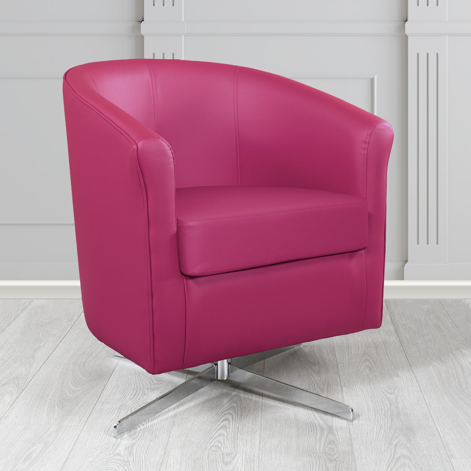Cannes Swivel Tub Chair in Just Colour Raspberry Crush Crib 5 Faux Leather - The Tub Chair Shop
