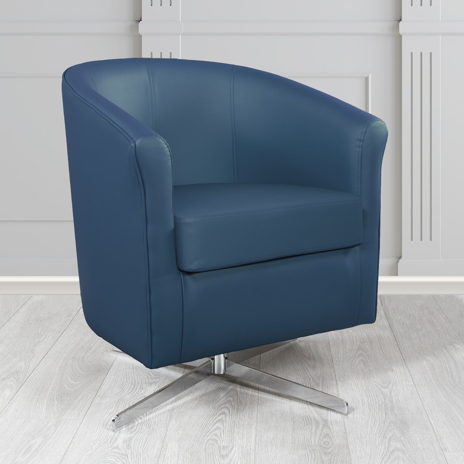 Cannes Swivel Tub Chair in Just Colour Sapphire Blue Crib 5 Faux Leather - The Tub Chair Shop