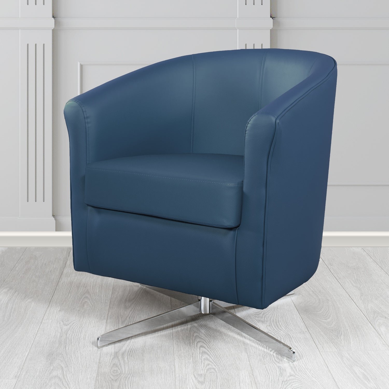 Cannes Swivel Tub Chair in Just Colour Sapphire Blue Crib 5 Faux Leather - The Tub Chair Shop