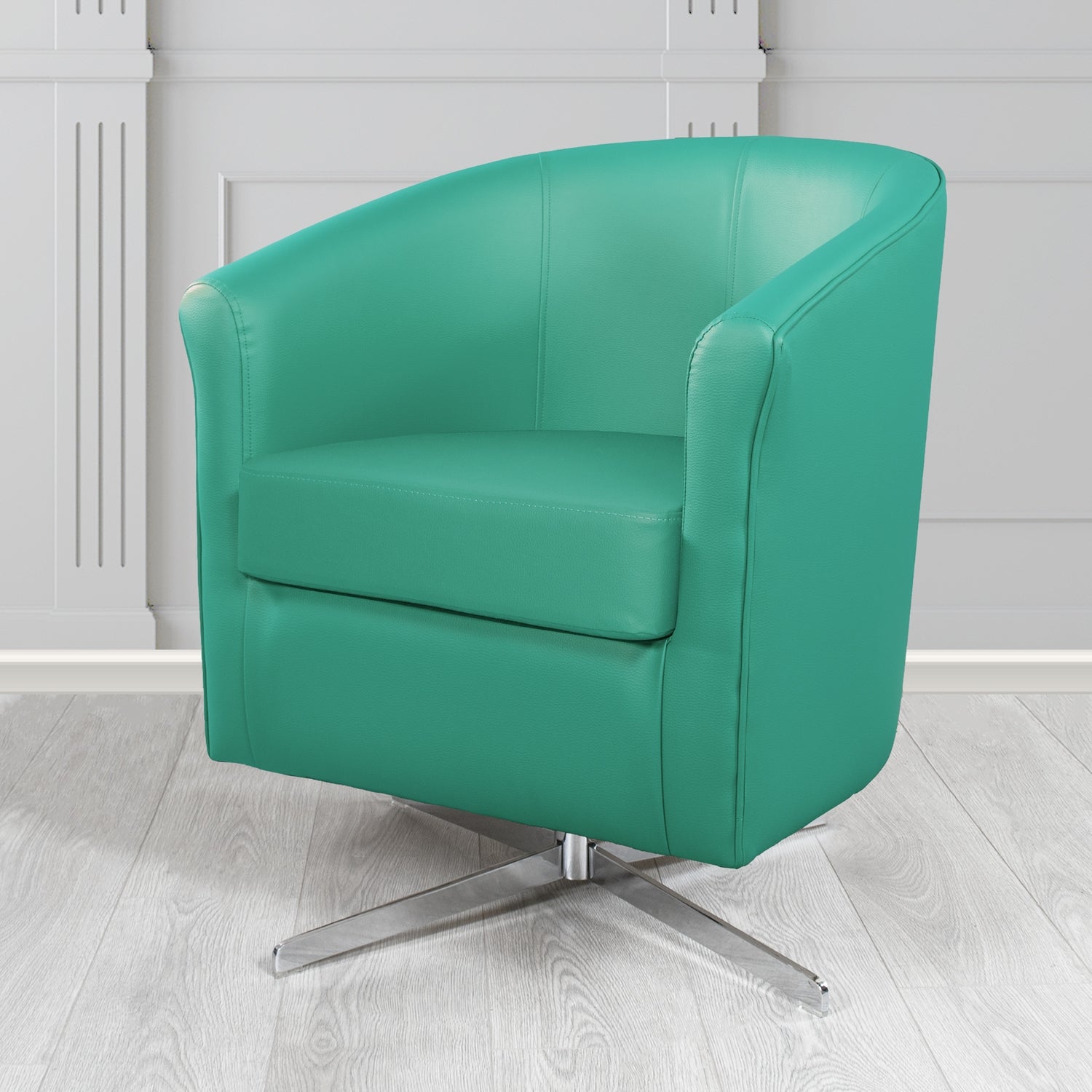 Cannes Swivel Tub Chair in Just Colour Sea Green Crib 5 Faux Leather - The Tub Chair Shop