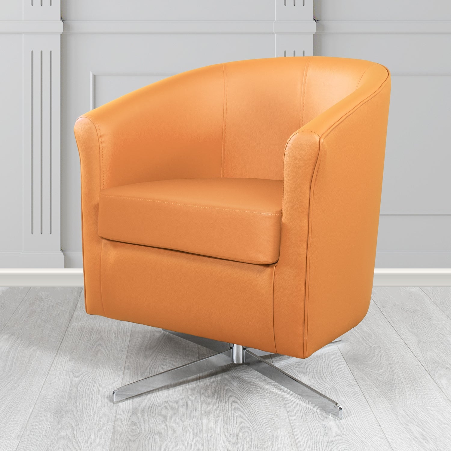 Cannes Swivel Tub Chair in Just Colour Tangerine Crib 5 Faux Leather - The Tub Chair Shop