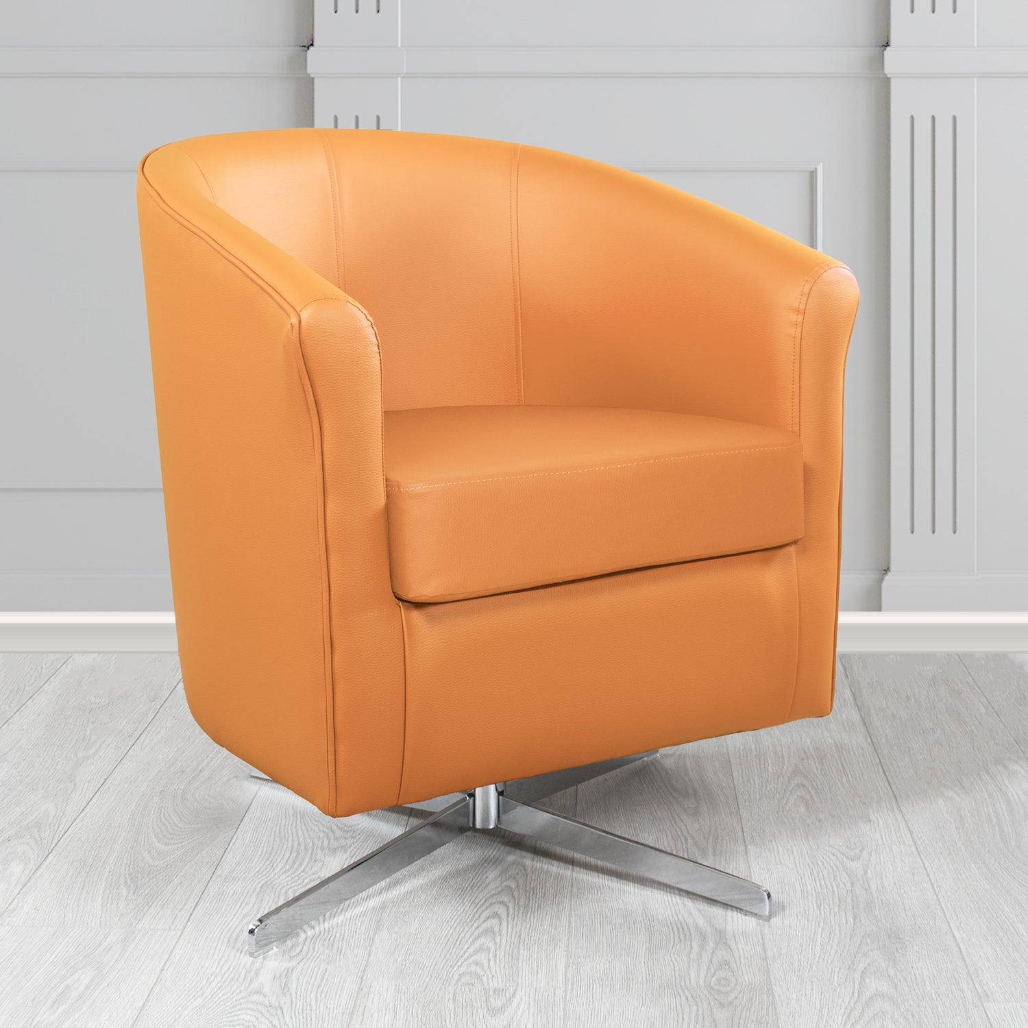 Cannes Swivel Tub Chair in Just Colour Tangerine Crib 5 Faux Leather - The Tub Chair Shop