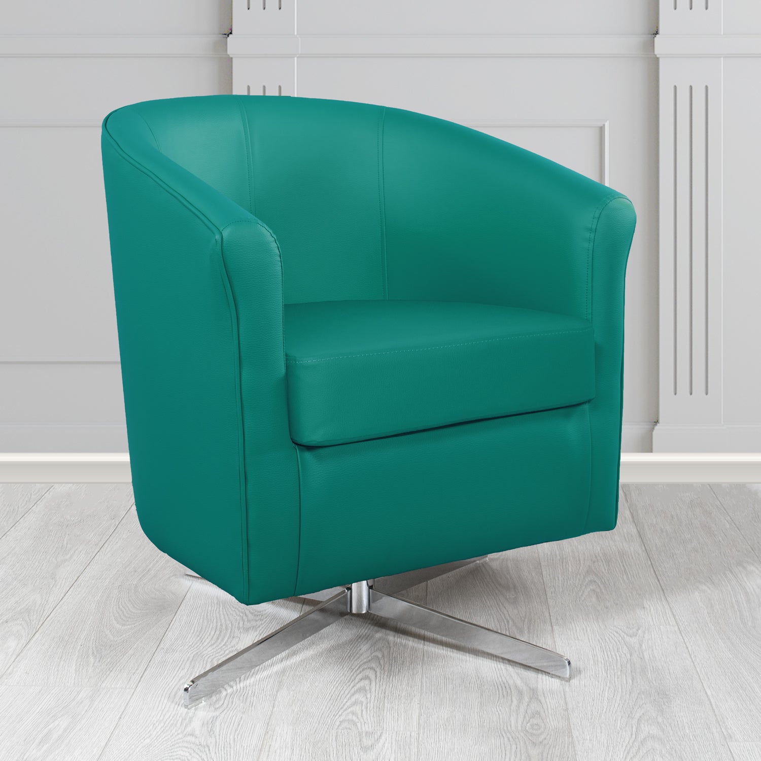 Cannes Swivel Tub Chair in Just Colour Teal Crib 5 Faux Leather - The Tub Chair Shop