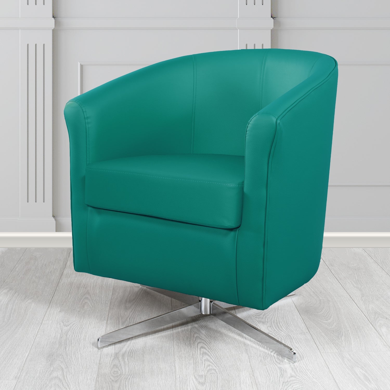 Cannes Swivel Tub Chair in Just Colour Teal Crib 5 Faux Leather - The Tub Chair Shop