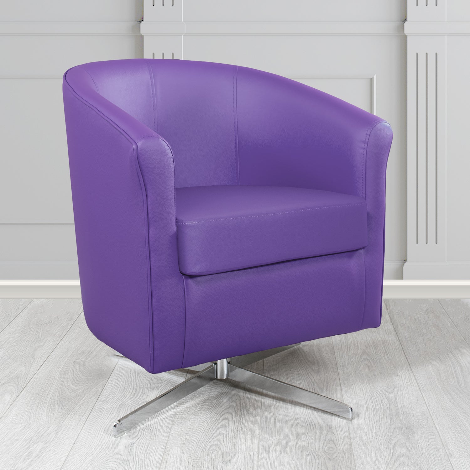 Cannes Swivel Tub Chair in Just Colour Ultraviolet Crib 5 Faux Leather - The Tub Chair Shop