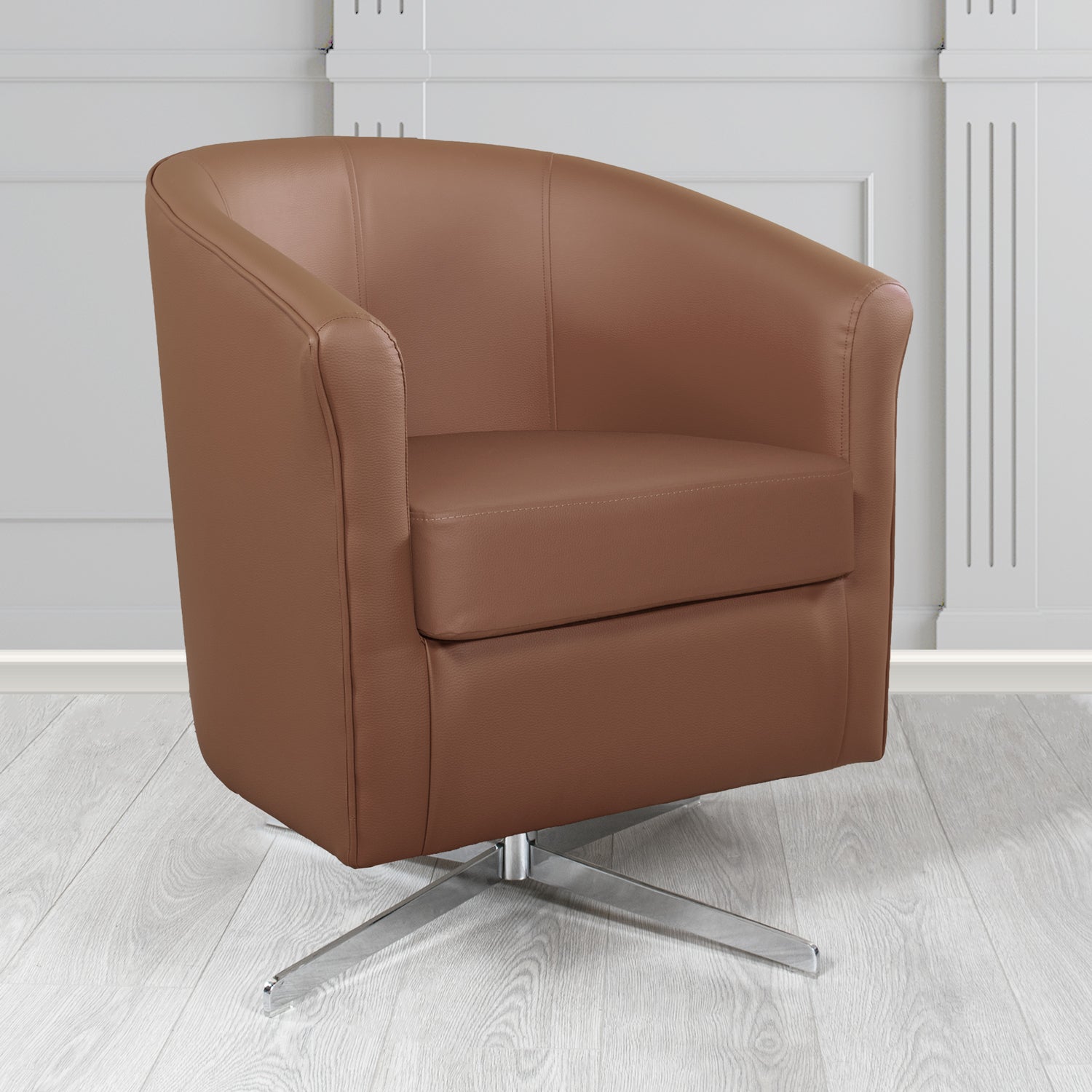 Cannes Swivel Tub Chair in Just Colour Walnut Crib 5 Faux Leather - The Tub Chair Shop