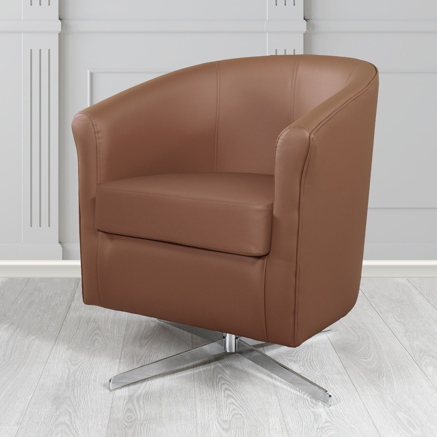 Cannes Swivel Tub Chair in Just Colour Walnut Crib 5 Faux Leather - The Tub Chair Shop