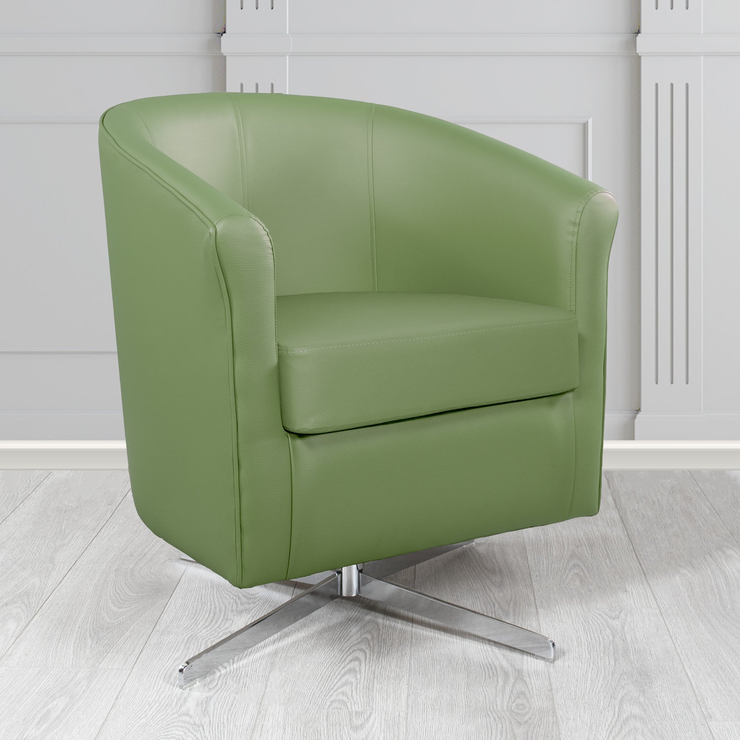 Cannes Swivel Tub Chair in Just Colour Wasabi Crib 5 Faux Leather - The Tub Chair Shop