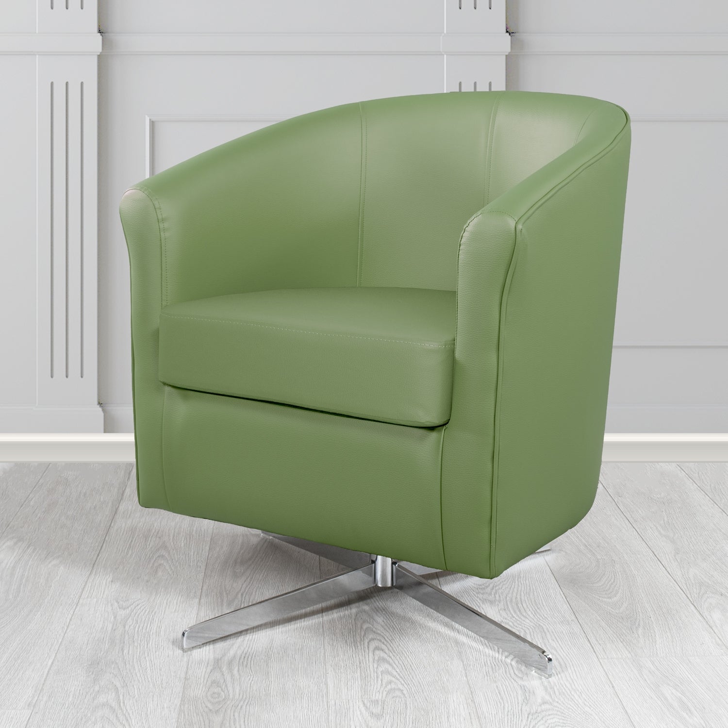 Cannes Swivel Tub Chair in Just Colour Wasabi Crib 5 Faux Leather - The Tub Chair Shop