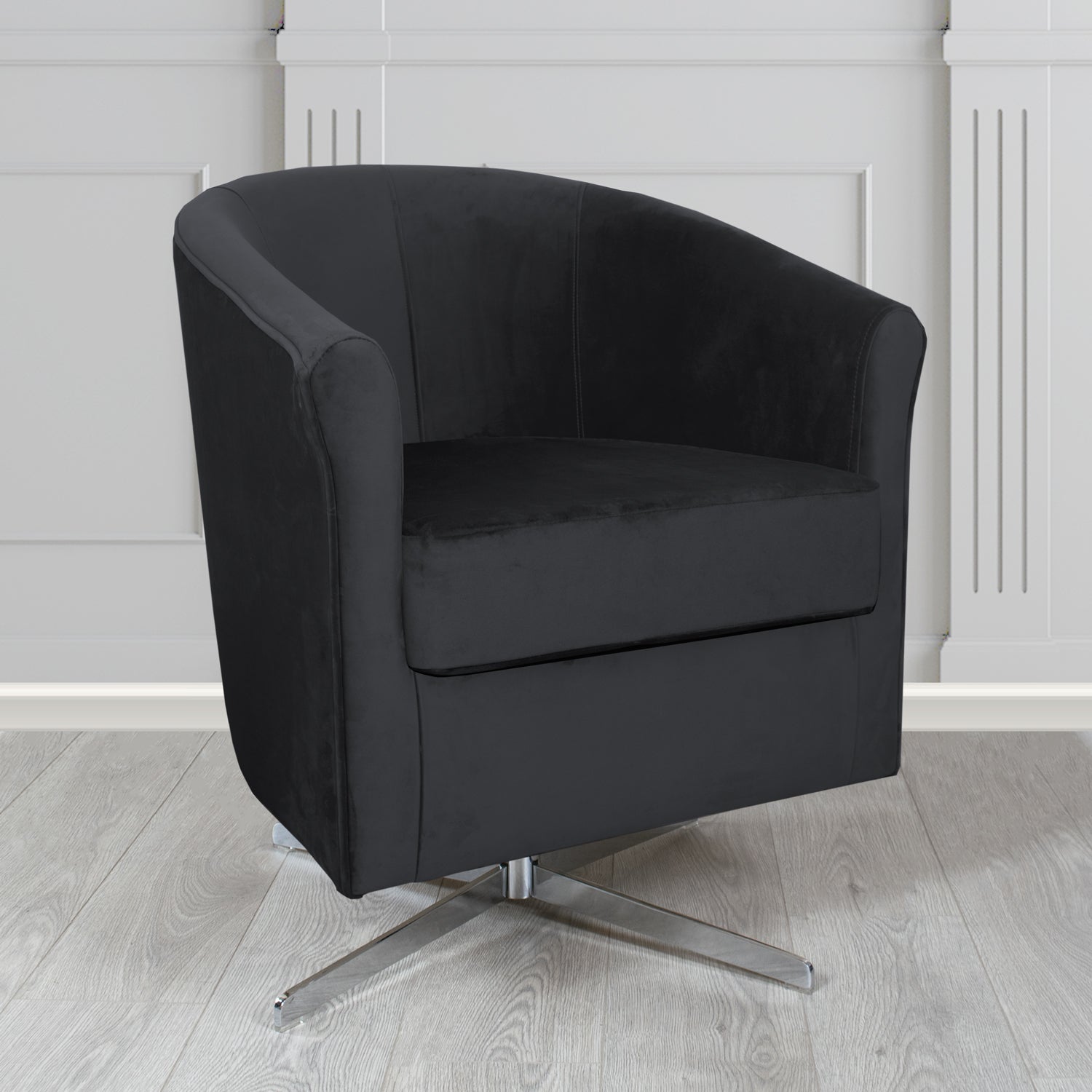 Cannes Monaco Black Plush Velvet Fabric Swivel Tub Chair (6596325507114)