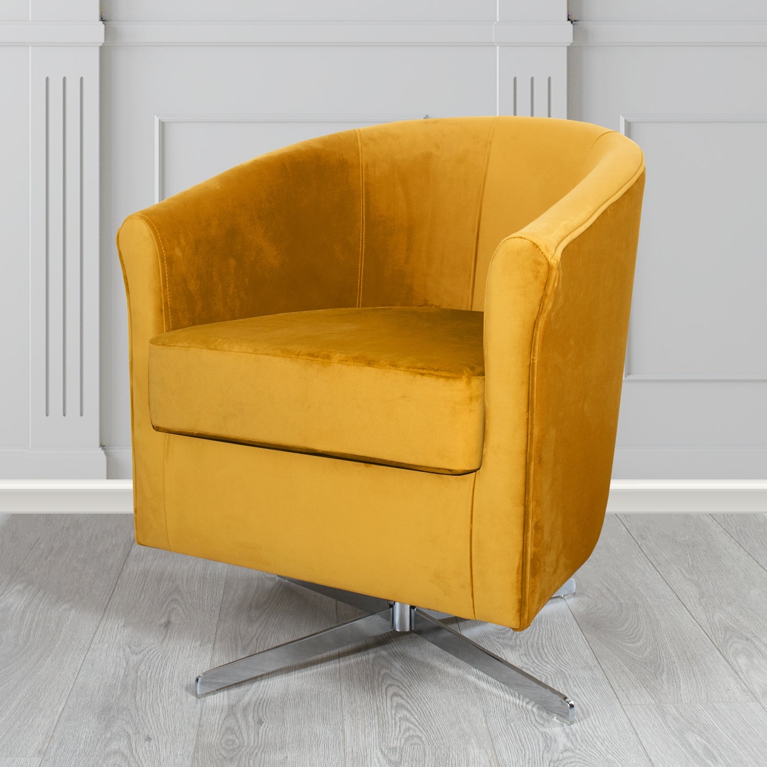 Cannes Monaco Gold Plush Velvet Fabric Swivel Tub Chair (6596349329450)