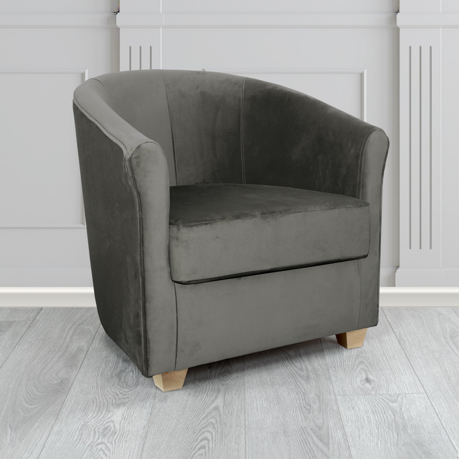 Express Cannes Monaco Grey Plush Velvet Fabric Tub Chair (6595457450026)